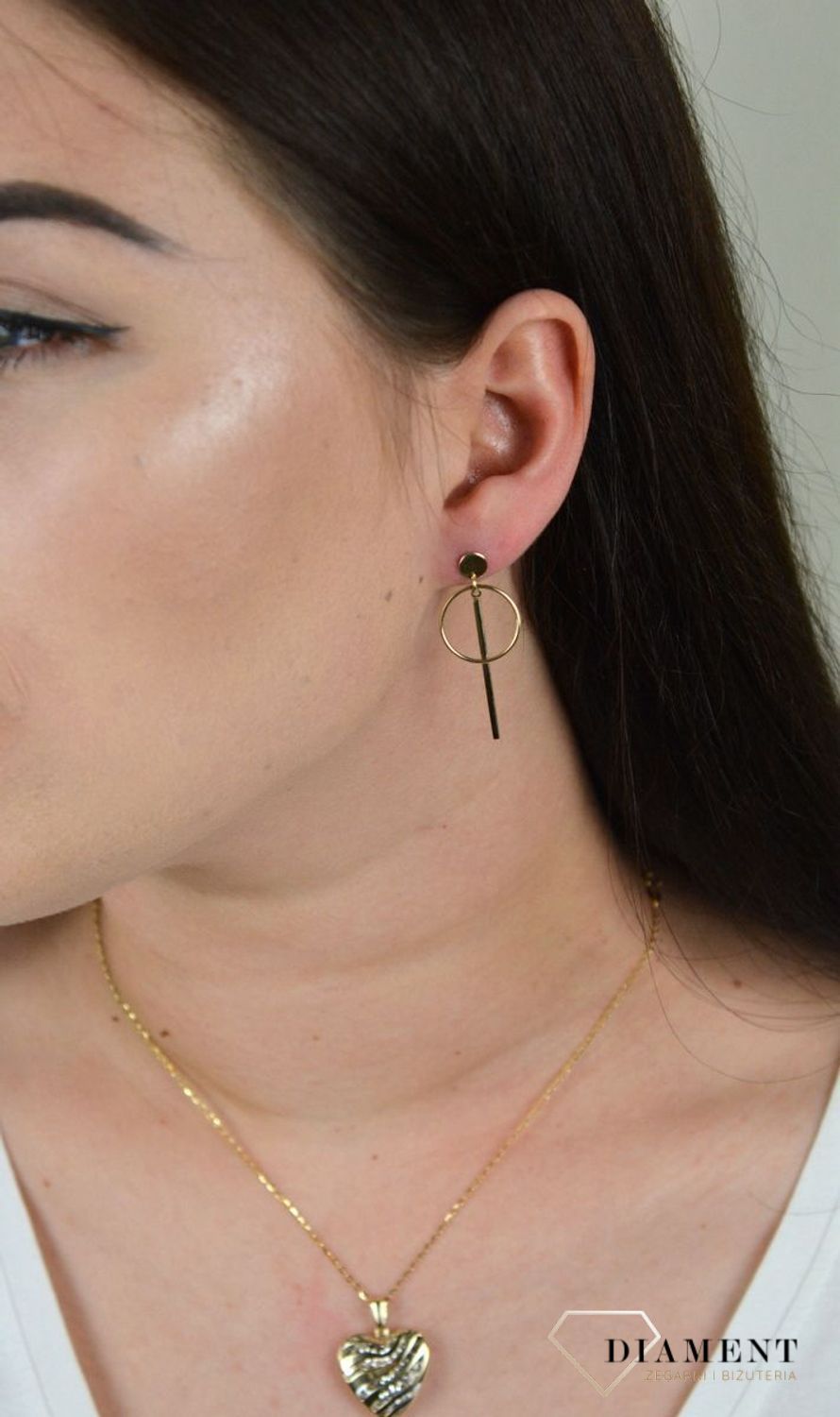 Złote kolczyki kółko z patyczkiem KL 9824.jpg